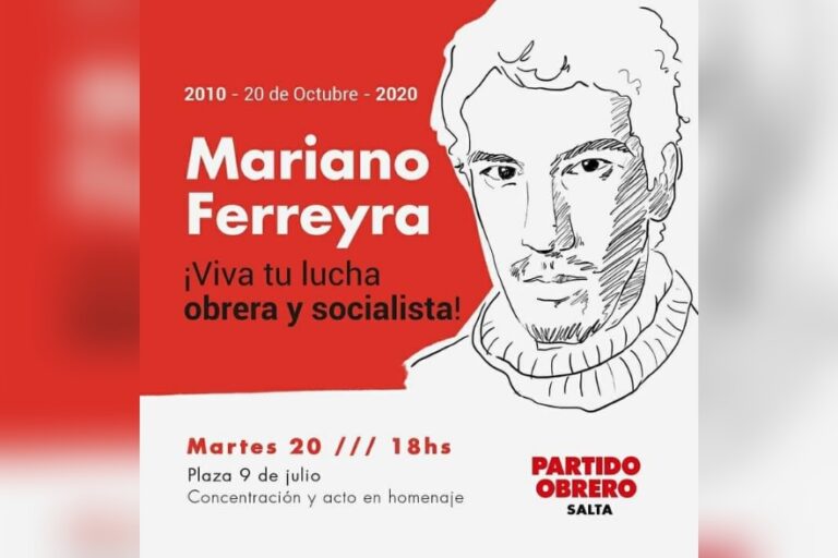 A diez años del asesinato de Mariano Ferreyra | El Partido Obrero hará un acto en la Plaza 9 de Julio de Salta